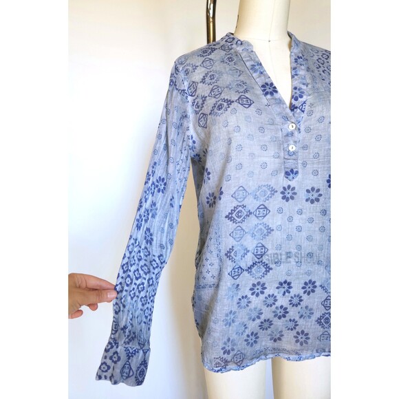 Cotton Indian Long Sleeves Blouse Sheer Floral Ethnic Boho Gypsy Paper Thin - Picture 7 of 8